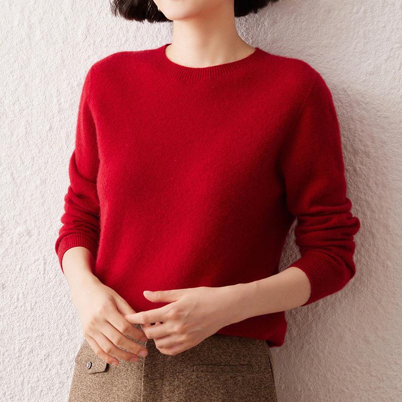 Women's Seamless Cashmere Round Neck Pullover - Loose Fit Casual Knitwear Base Layer for Autumn & Winter