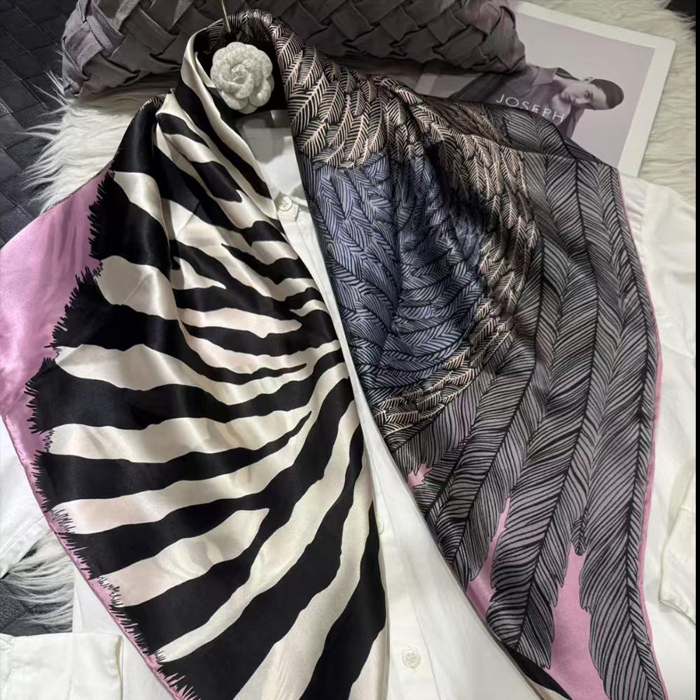 Navy Blue Red Women Pure Silk Scarves Hijabs Elegant Cherry Design 100% Mulberry Silk Square Neck Scarf Shawl 86*86cm