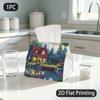 1pc Tissue Box, Anime Style Lake Cottage Peaceful Pattern, 2D Flat Printing, Crafted with Strong Polyester, Built To Last, Tissue Holder, for Bedroom,