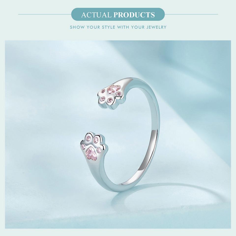 BAMOER 925 Sterling Silber Rosa Pfotenring 925 Sterling Silber+Pavé Fassung CZ+plattiertes Weißgold Für Damen Edler Schmuck