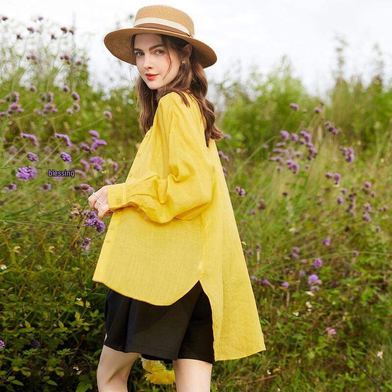 Bailuyu Ramie Loose Fit Round Neck Sun Protection Shirt S жёлтый