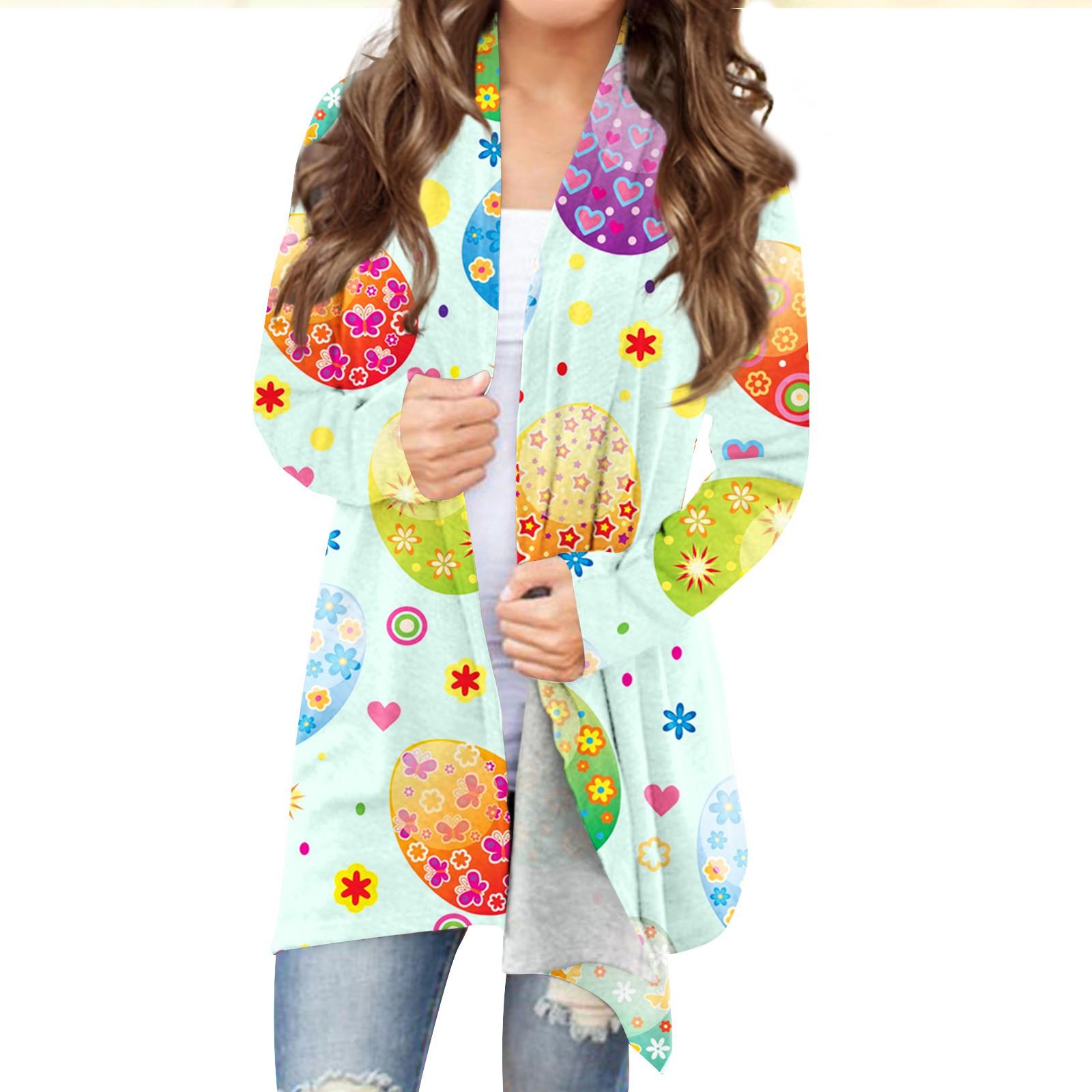 

Женский кардиган с пасхальным принтом и длинными рукавами спереди, легкая куртка с принтом XL