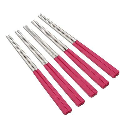 Raonnuri Pick Me Color Basic Children's Chopsticks, Hot Pink, 5 Pieces