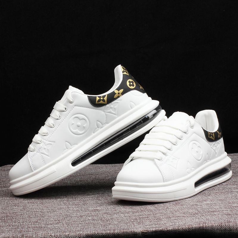 Trendy Printed White Sneakers for Men and Women, Couple's Air-Cushion Shoes, Versatile Thick-Soled Height-Increasing Casual Shoe