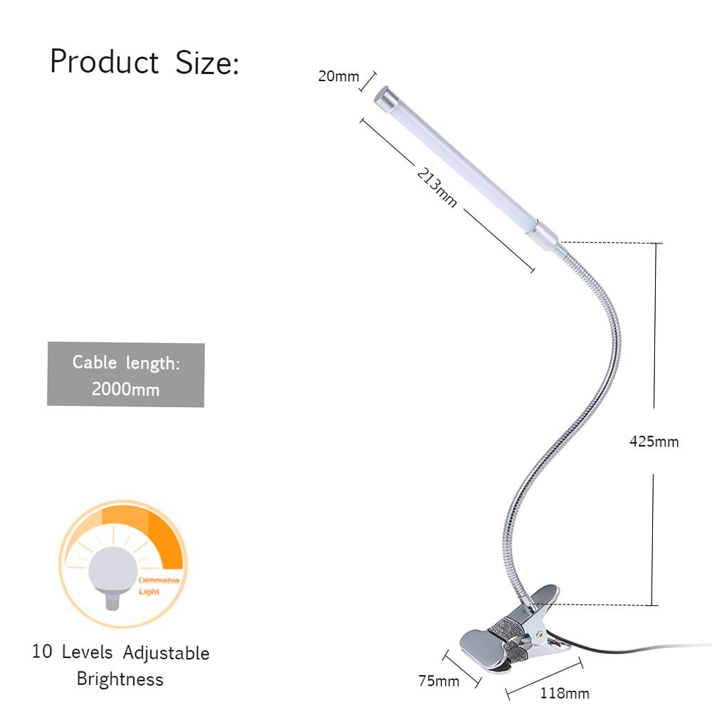 DC5V 10W 36 LED Clamp Clip Desk Lamp USB/3 Color Temperature/Dimmable/Flexible Bendable Goose Neck/Adjustable Illumination Angle