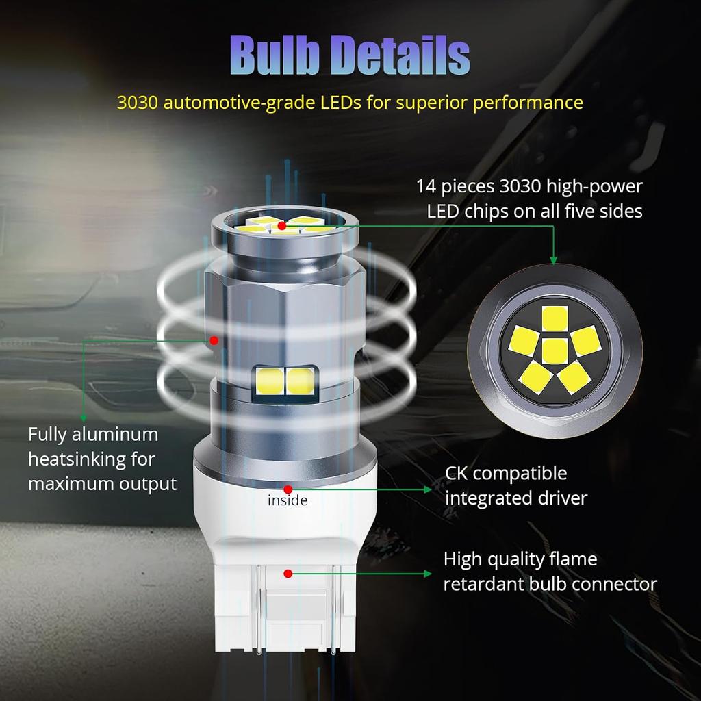 T20 7443 7440 LED Bulb, 6000K White, Pack of 2 | LED Replacement Light for Backup Reverse Turn Signal Brake Tail Lights Parking DRL Light