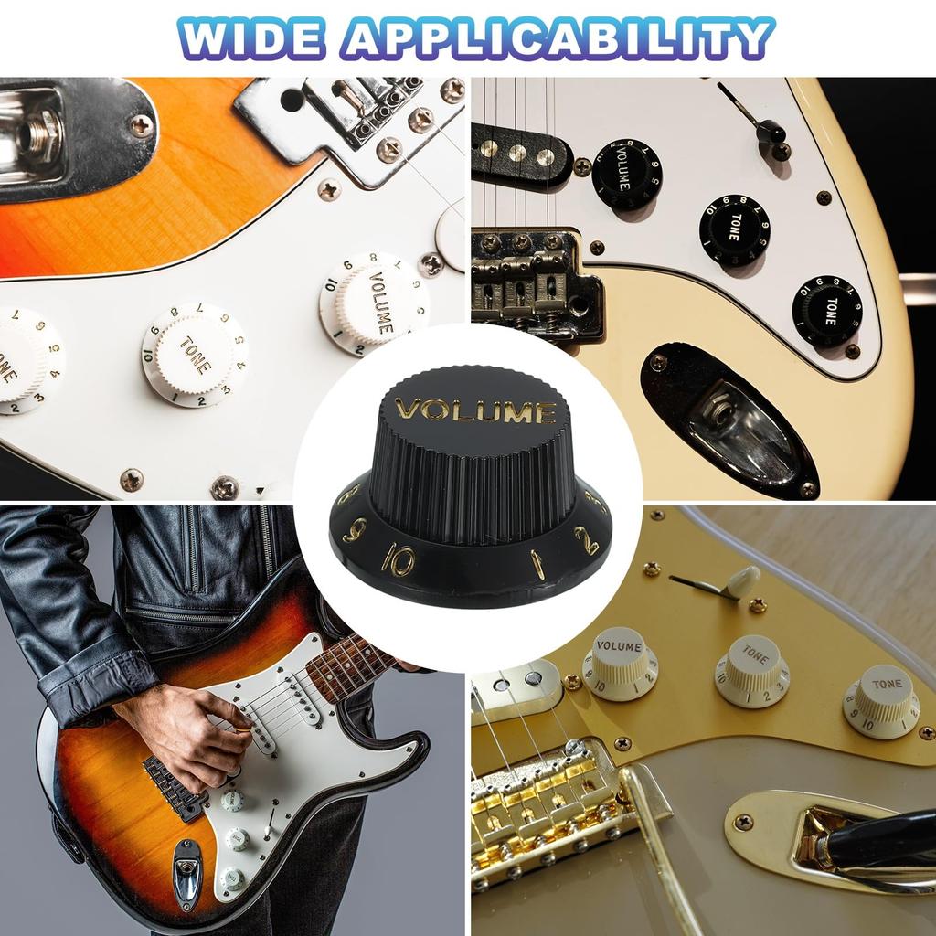 Uxcell Chapéu de Sino de Controle Métrico para Guitarra para Guitarras Elétricas e Conjunto de Eixo Dividido x Tom x Botões, Botões, Baixos, Potenciômetros, 3 Peças (Volume 1, 2),