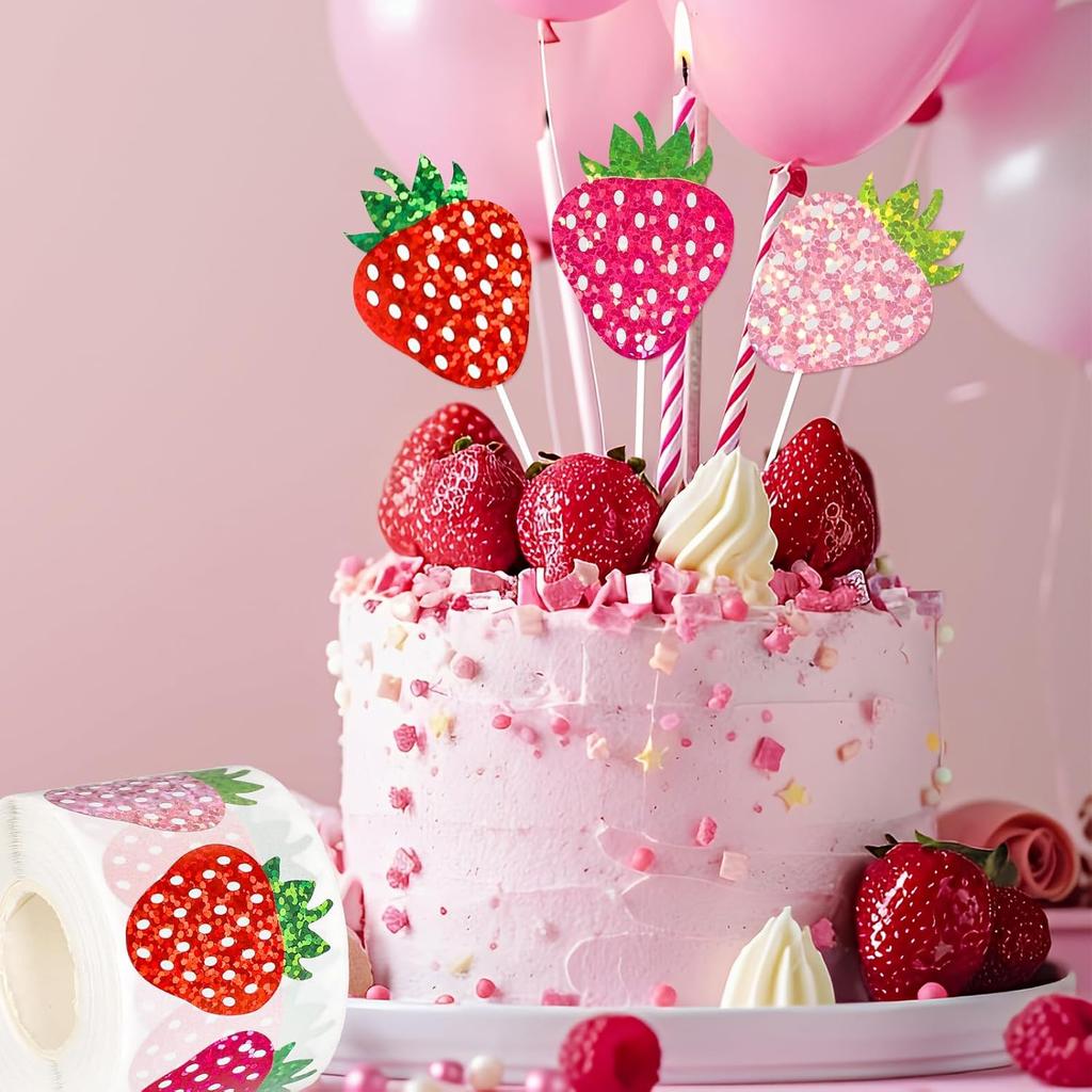 100-500pcs Glitter Pink Strawberry Stickers Party Gift Wrapping Label Children Scrapbook Cute Stationery Stickers