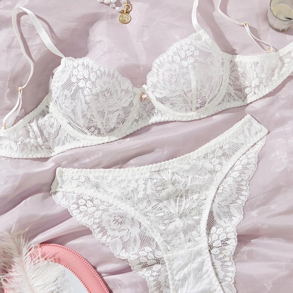 French Lace Lingerie Set: Sexy Hollowed-Out Bra & Thong Duo