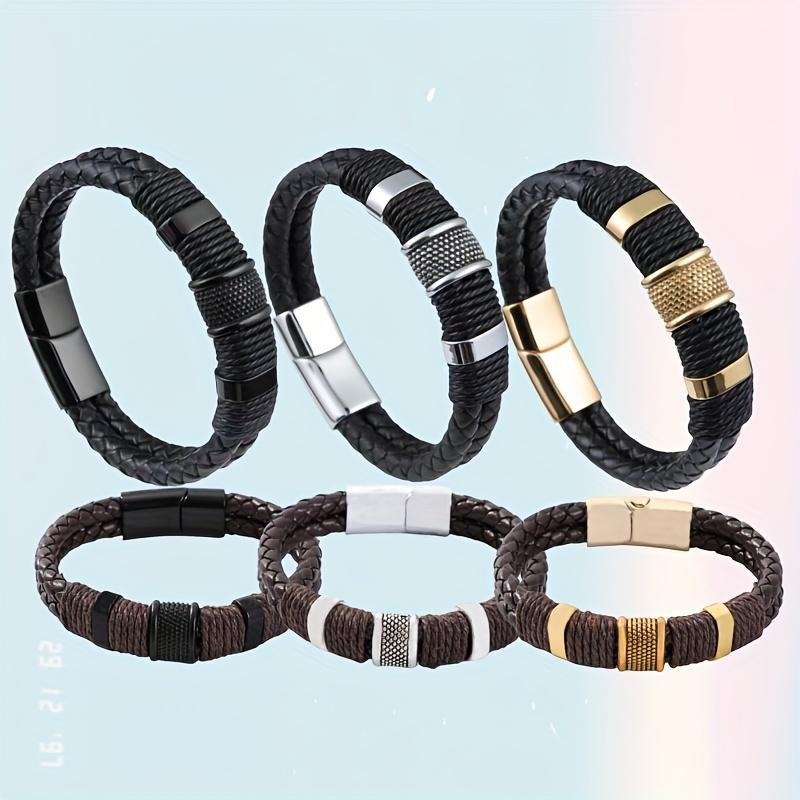 Retro Faux Leather Men's Bracelet | Multi-Layer, Faux Beaded, Jewelry Wrist Bracelet Gift, Father's Day Gift, Christmas Gift