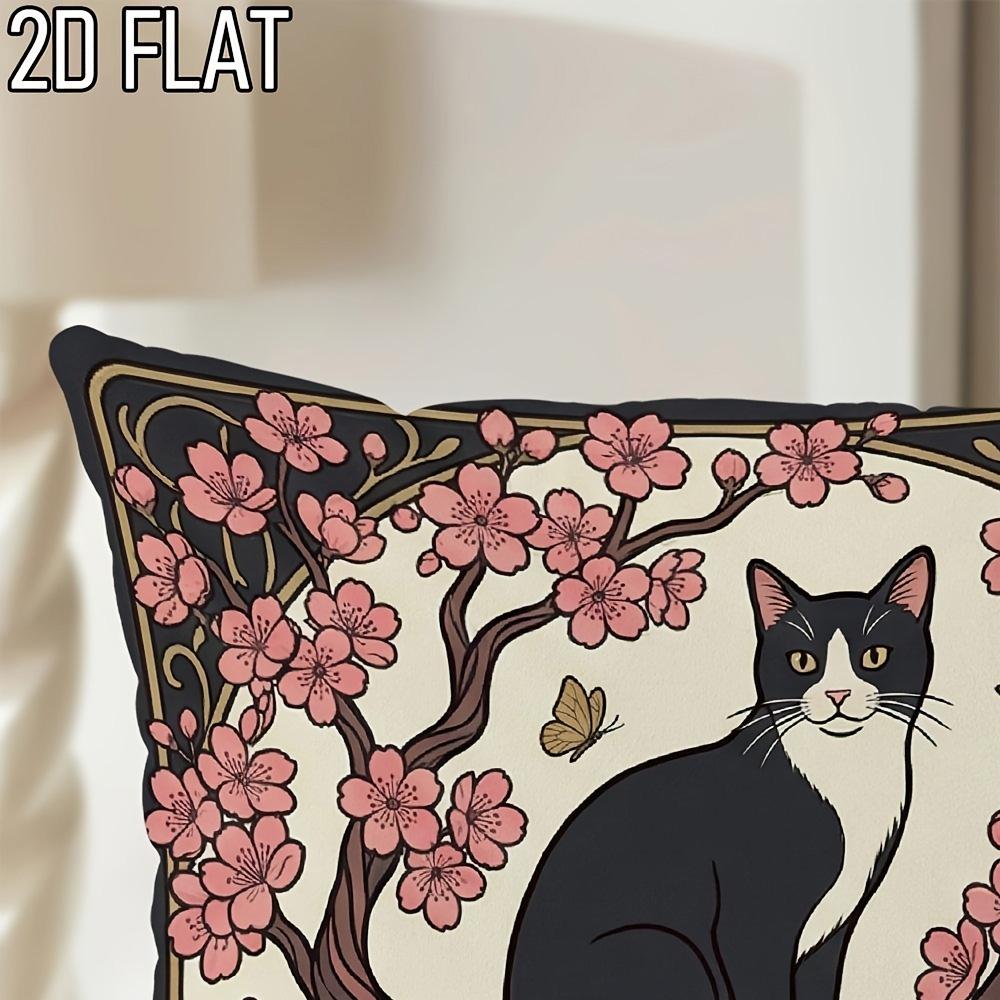 1/4pcs Vintage Art Nouveau Sakura Tuxedo Cat Throw Pillow Cover Home Farmhouse Outdoor Decoration Cushion Cover