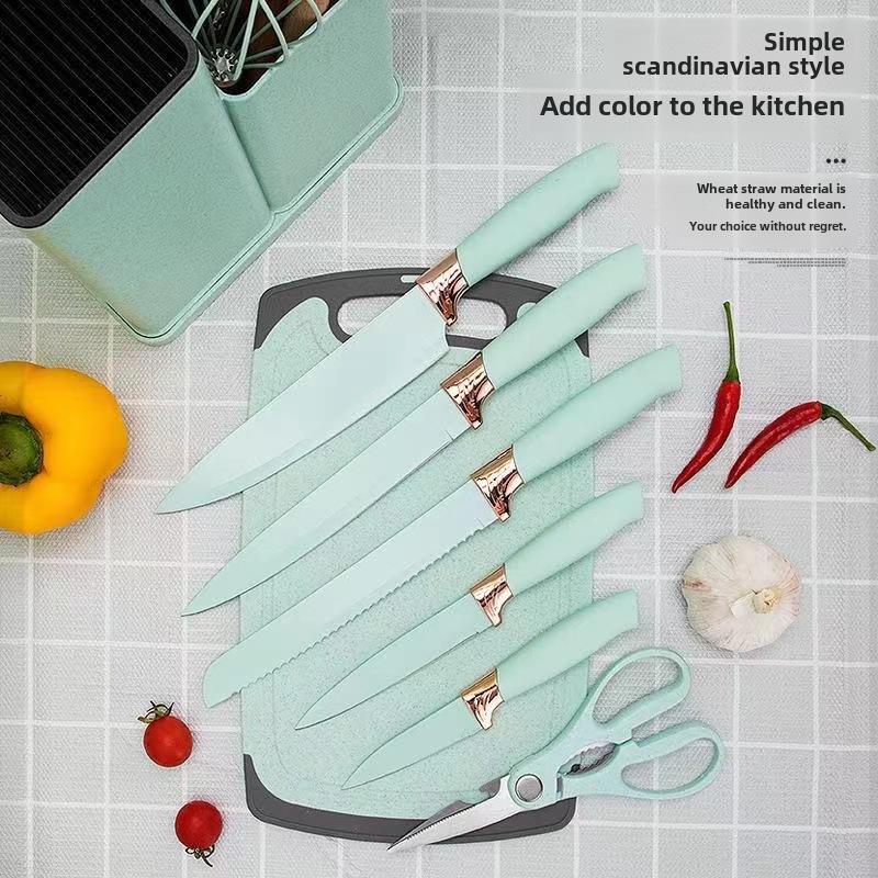 19-Piece Silicone Kitchen Knife Set with Holder: Chef Knife, Cooking Spoon, Shovel, and Household Cutlery.