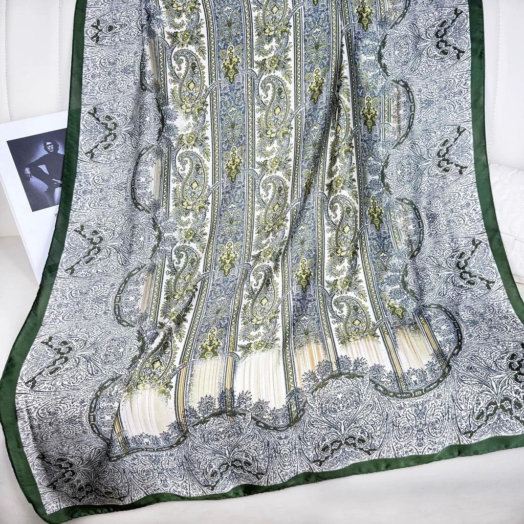 90*180 Elegant Ethnic Faux Silk Scarf For Women Large Cashew Satin Beach Towel Neck Scarf And Wraps For Ladies