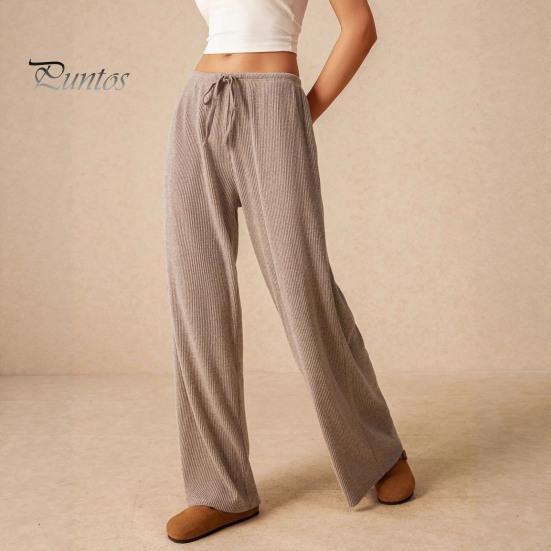 Relaxed Fit Women Bottoms Pants Casual Wide Leg Trousers Elastic Waist Adjustable Drawstring Solid Color Loose Work Travel Daily Wear