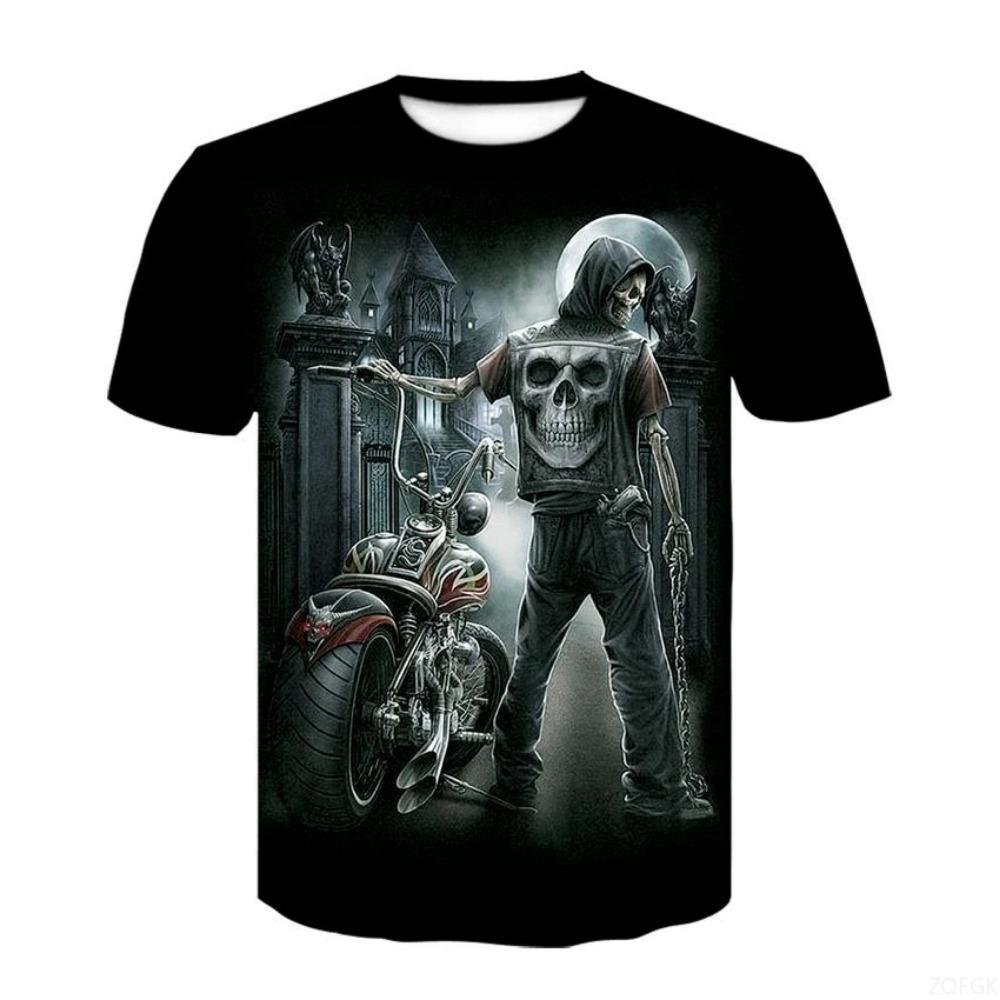 Anime Summer Printed Terrifying Skull 3D Fashionable Trendy Casual Comfortable Short Sleeve Personalized Round Neck Man