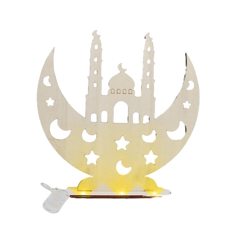Unique Wooden EidMubarak Desk Ornament LED Moon Star DIY Lamp Light Table Decorations for Festive Celebrations