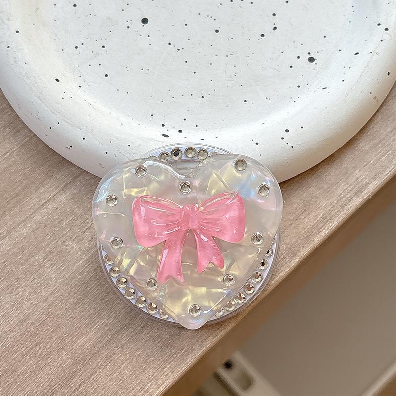 Colorful Heart Rhinestone Bow Phone Holder - Foldable Magnetic Airbag Stand