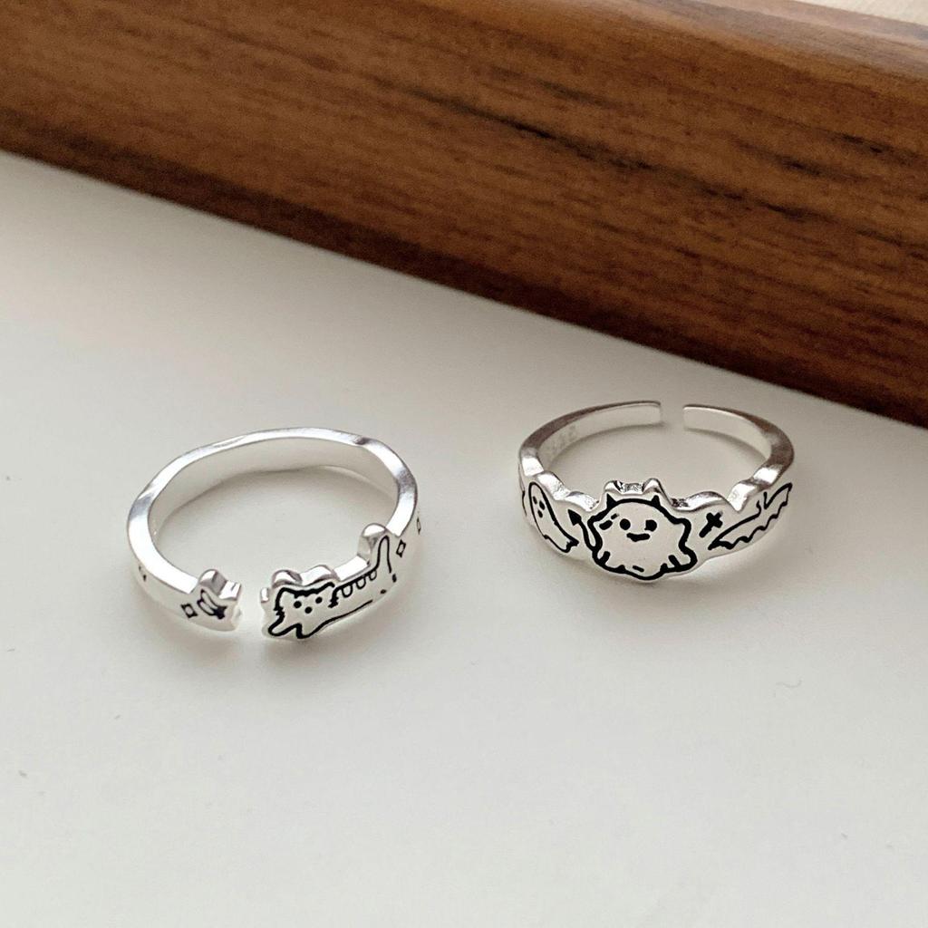 Graffiti Monster Cat Ring for Women – Unique INS Style Open Index Finger Design