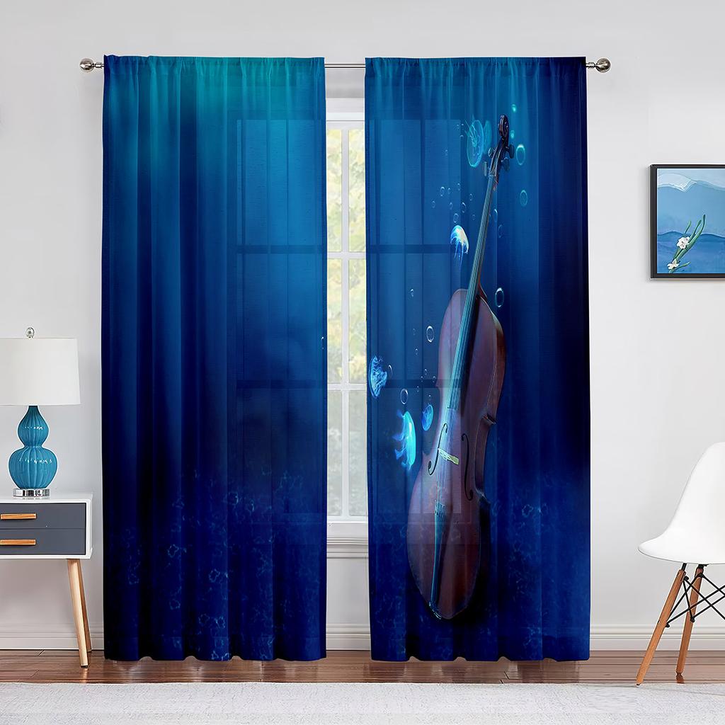 Röd Ros Blommig Kaffe Violin Skir Voile Gardin för Vardagsrum för Fönsterpersienner Sovrum Draperi Kök Hall Tyllgardiner