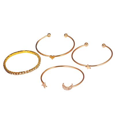 4pcs Women Rhinestone Alloy Open Bracelets Multiple Layers Simple Fashion