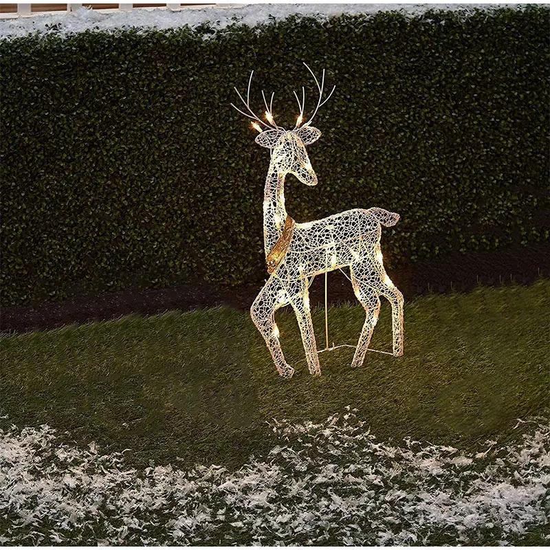 3Pcs Iron Art Elk Deer Christmas Garden Decoration With LED Light Glowing Glitter Reindeer Xmas Home Outdoor Yard Ornament