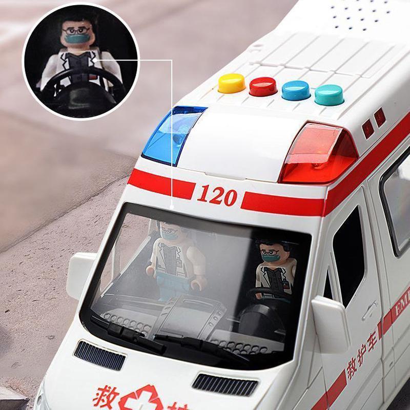 1:24 Legierungs-Ambulanzmodell Simulation Rückzieher Ton und Licht Druckguss-Legierungsauto Spielzeugset Kindergeburtstagsgeschenk