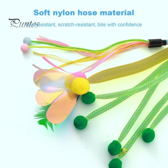 Cat Stick Toy Interactive Small Plush Ball Kitten Teaser Wand Toys with Bell Scratch-Resistant Soft Hose Cat Teaser Stick for Playing