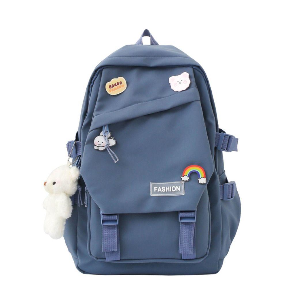 

Simple Badge Shoulder Backpack Nylon Korean Style School Bag Casual Large Capacity Bags Kids