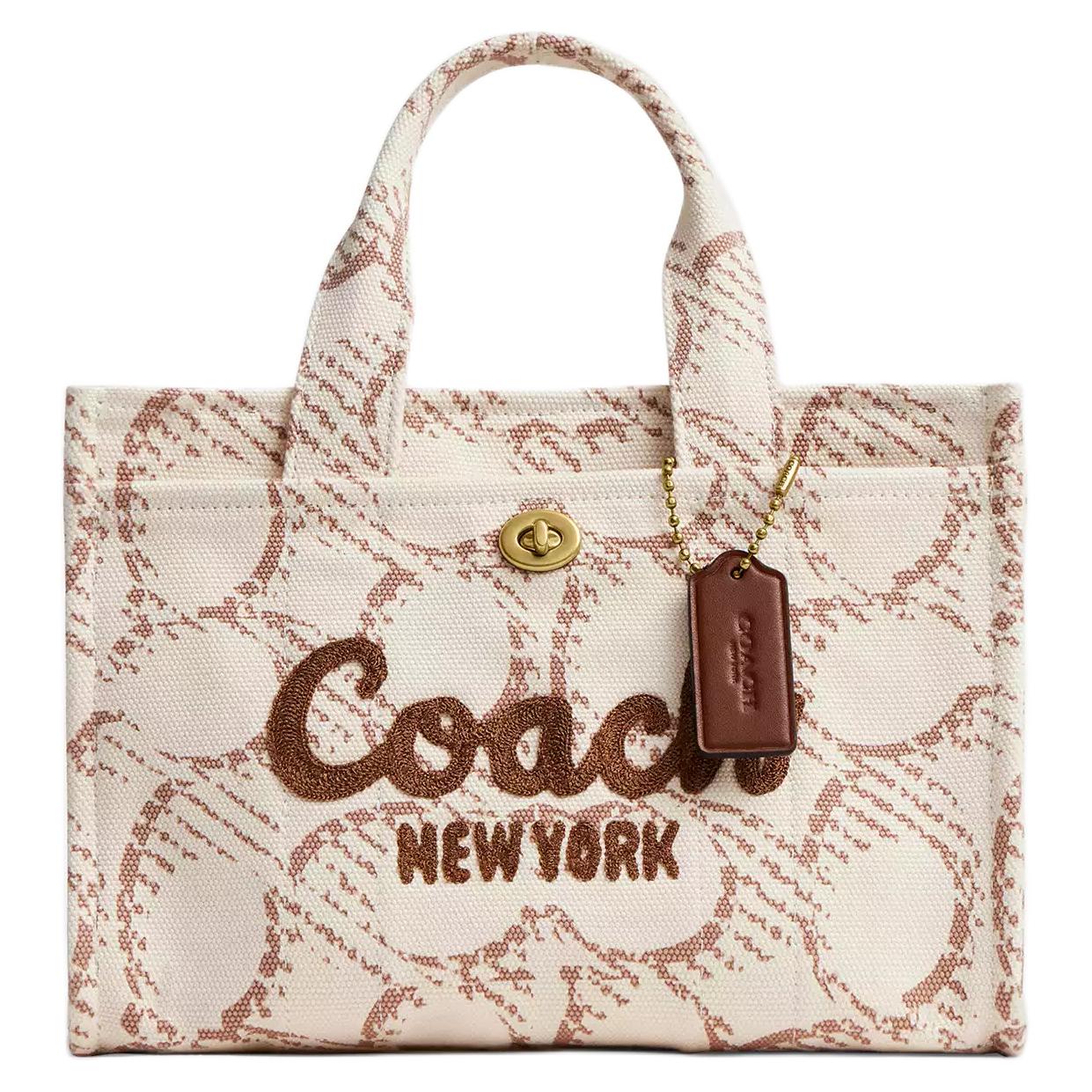 

Coach Cargo 26 Printed Logo Zipper Tote Bag Shopping Bag Signature Canvas Handbag Medium Women Tote Brass Natural CAM61-B4NP Gift Box Set (Basic Set+Yellow Box)