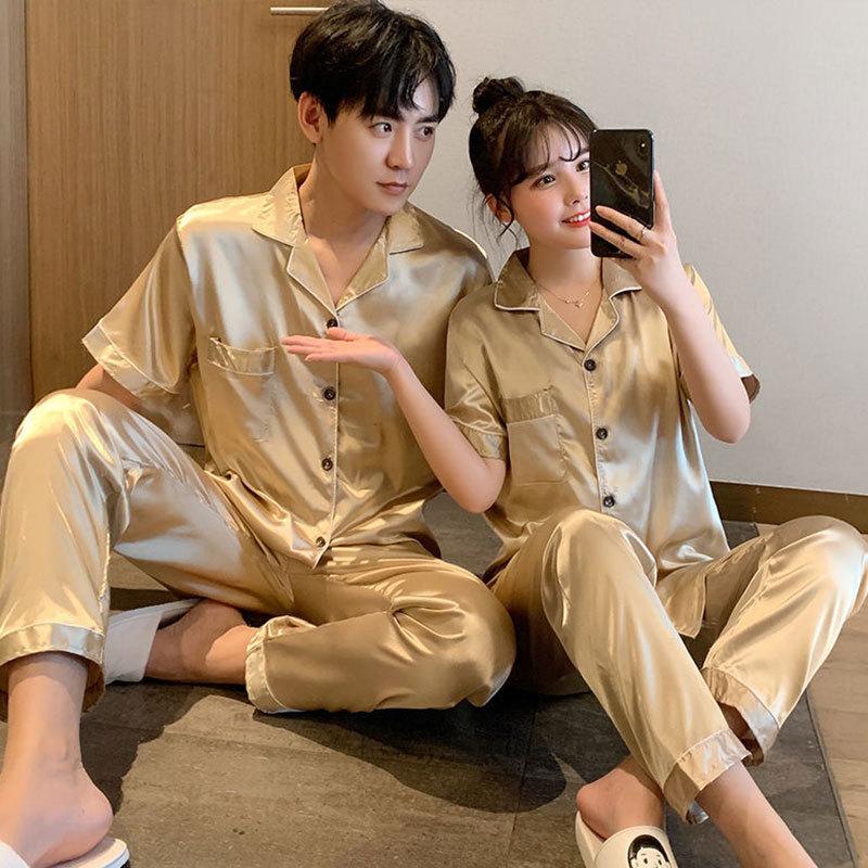 Fabrik Paar Pyjama Damen Sommer Dünne Eis Seide Sommer Kurzarm Shorts Hauskleidung Herren Anzug Atmungsaktive Eis Seide