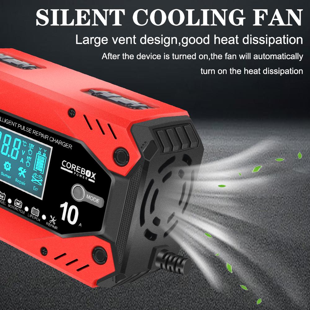 LCD Display Car and Motorcycle Battery Charging Devices Intelligent Maintenance of Lead Acid Battery 12V 10A AGM Automotive Battery Charger