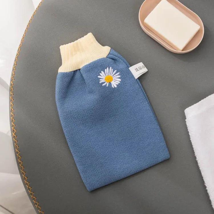 

1 шт. Отшелушивающая перчатка для душа и спа, двусторонняя, мочалка для тела, очищение кожи, массаж, губка, скраб-варежка, удаление омертвевшей кожи, щетка для тела тёмно-синий