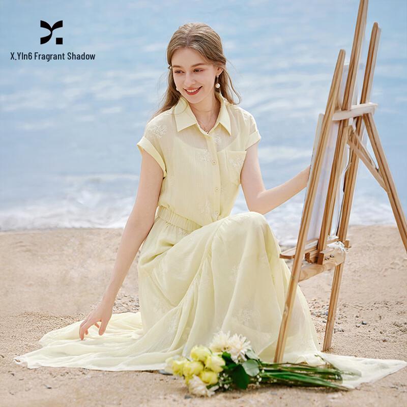 Xiangying Embroidered Flutter Sleeve Shirtdress L