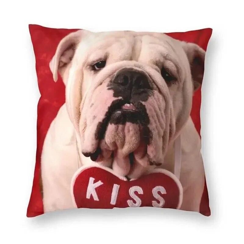 British Bulldog Print Pillowcase Home Room Office Seat Living Room Sofa Cushion Cover 45x45cm Peach Skin Pillowcase