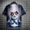 3D Fitness Cat Print Short Sleeve T-Shirts Oversized Clothing Summer Street Casual Top Fun Animal Men's T-shirts