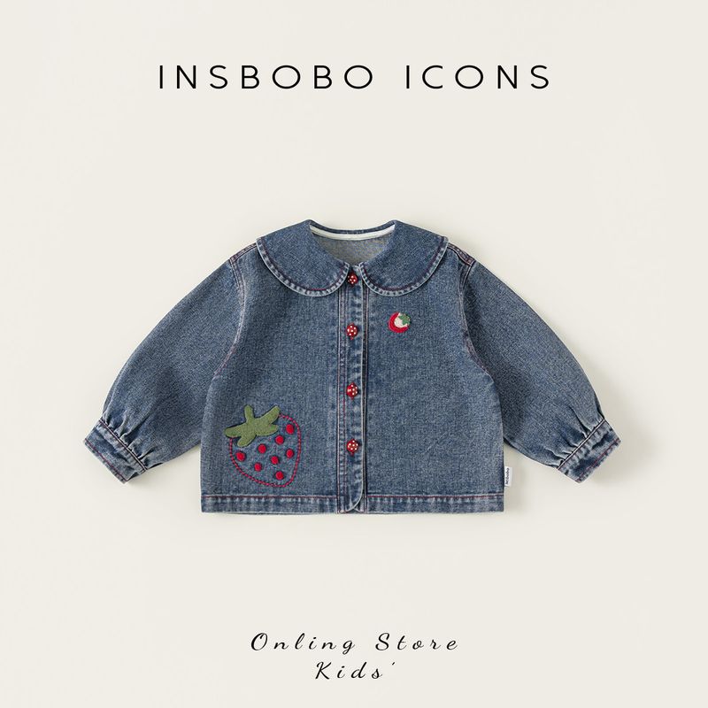 Insbobo Girls Jacket 2026 Spring New Denim Top Children s Doll Collar Clothing Baby Clothes Trendy Cowboy Blue 80