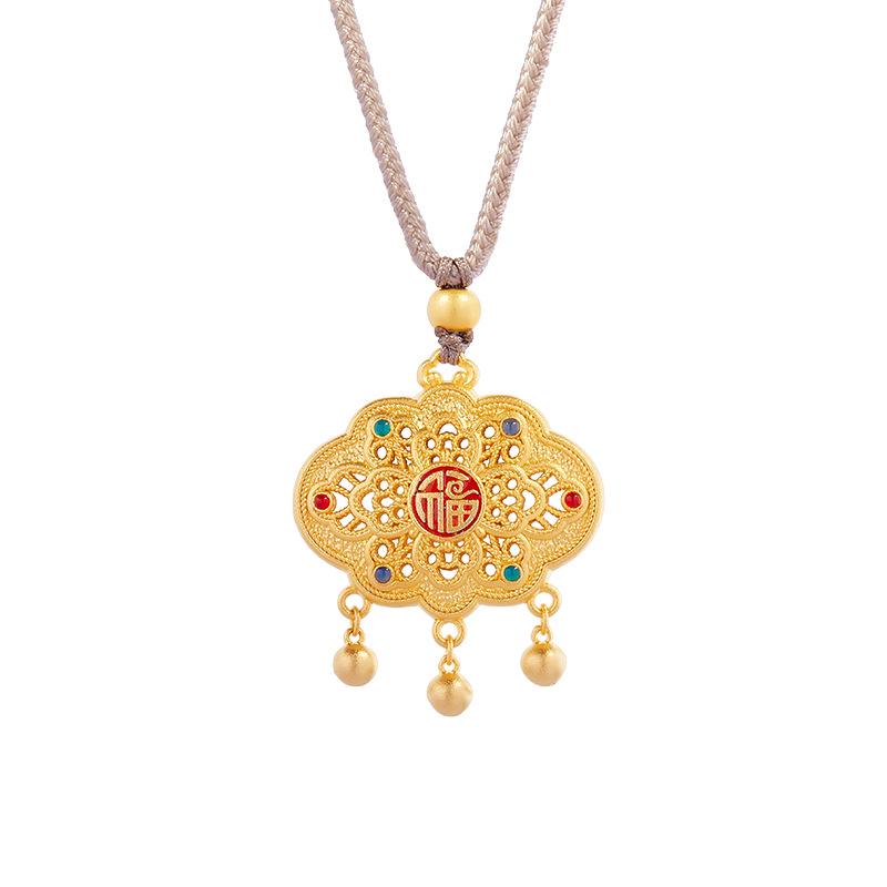 Sterling Silver Openwork Flower & Auspicious Cloud Pendant Necklace for Women - High-End New Chinese Style.