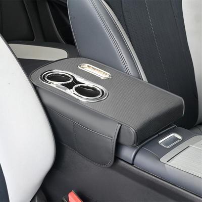 Portable Center Console Armrest Cushion PU Leather with Cup Holder Tissue Box Car Armrest Pillow Height Increasing