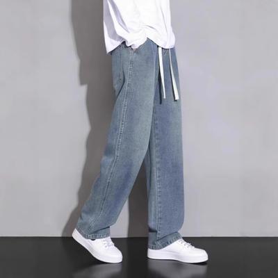 Hong Kong Style Retro Jeans Men Summer Loose Straight Wide-leg Pants Men Teen Handsome Casual Trousers