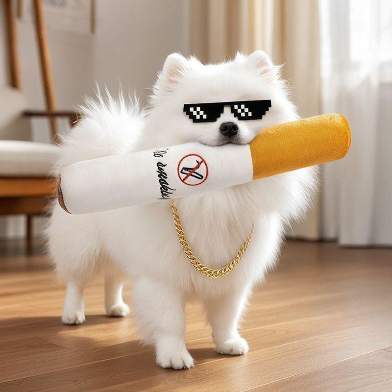 Funny Pet Toys Cigar Big Smoke Plush Squeak Dog Chew Toy Interactive Molar Chew Toy Bite Resistant Fake Cigarette Dog Chew Toy