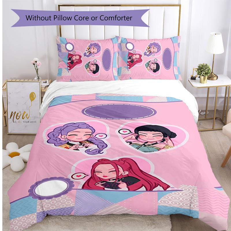 Kpop Demon Hunters Pattern Printed 3PCS Bedding Set, Soft Skin-Friendly Washable Duvet Cover & Pillowcases Set