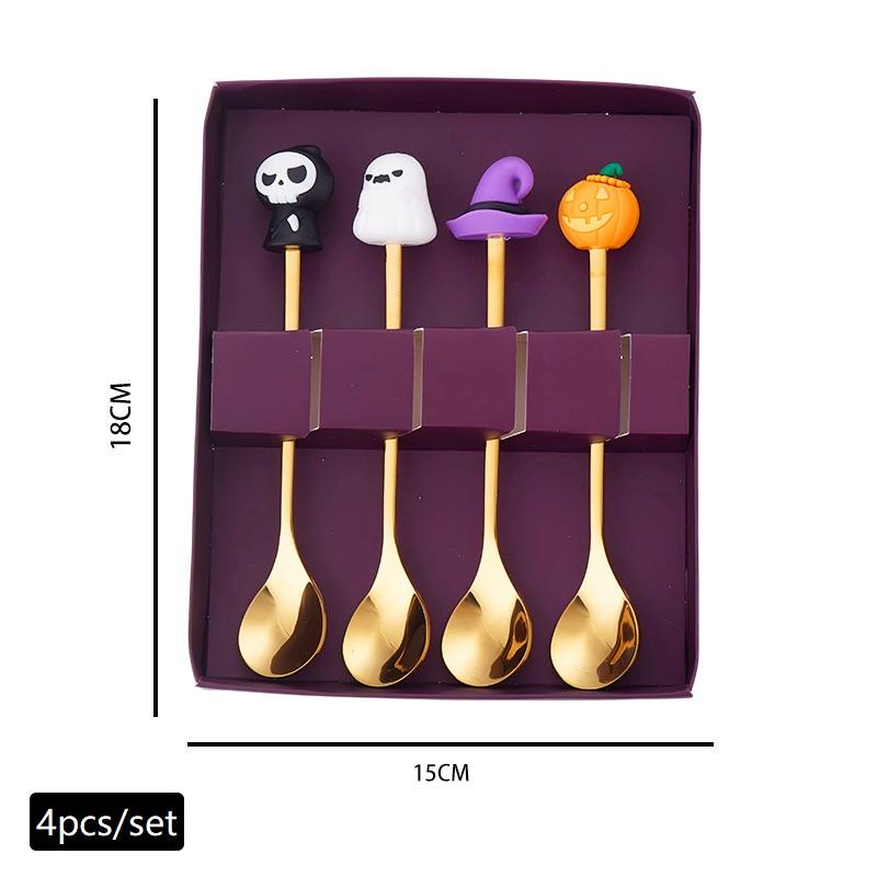 Halloween Tableware Stainless Steel Coffee Spoon Halloween Dessert Spoon Fruit Fork Theme Party Tableware Set