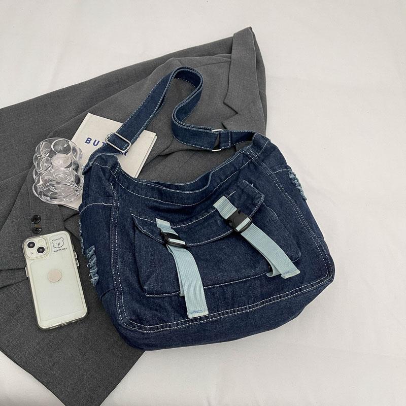 Large Capacity Canvas Bag Crossbody Bag Messenger Bag College Students Denim Shoulder Bag