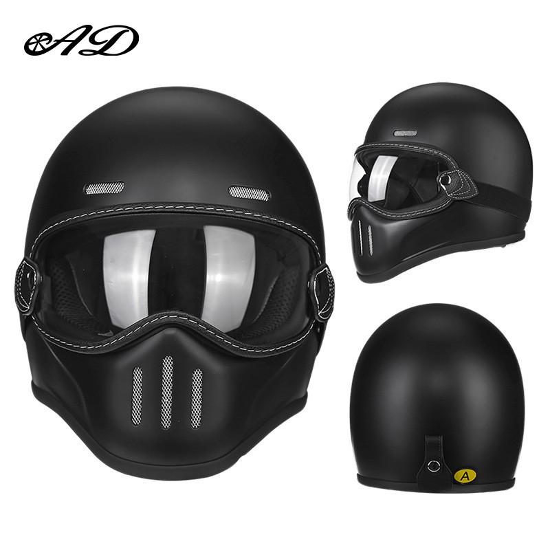 Vintage-Style Full Face Motorcycle Helmet Carbon Fiber Fiberglass Retro Cruiser Men Women Universal Fit