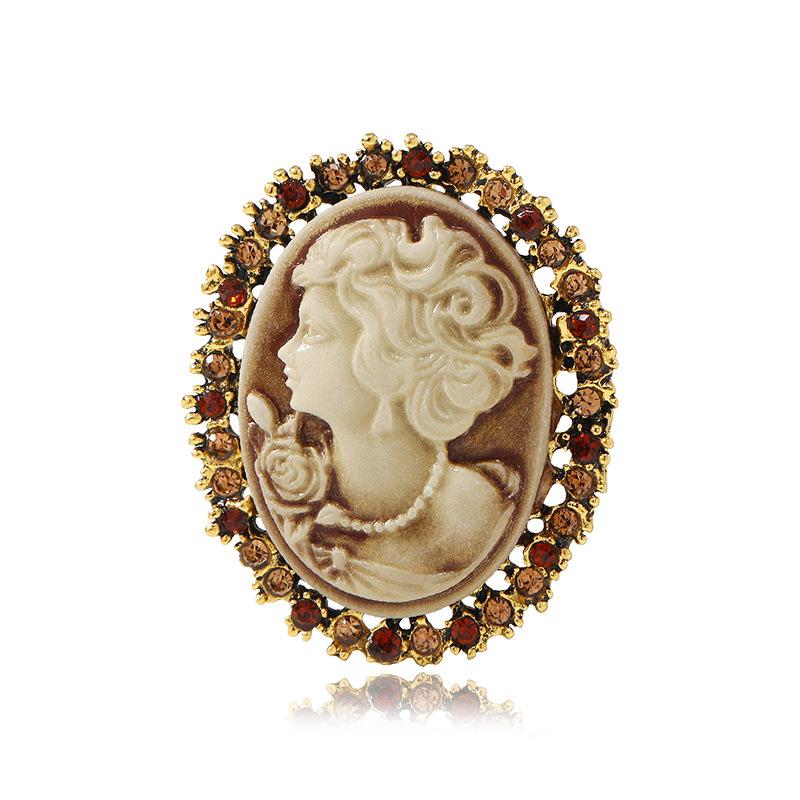 European and American retro rhinestone beauty head brooch, queen chest flower, high-end rhinestone brooch, jacket sweater brooch, clothing accessories