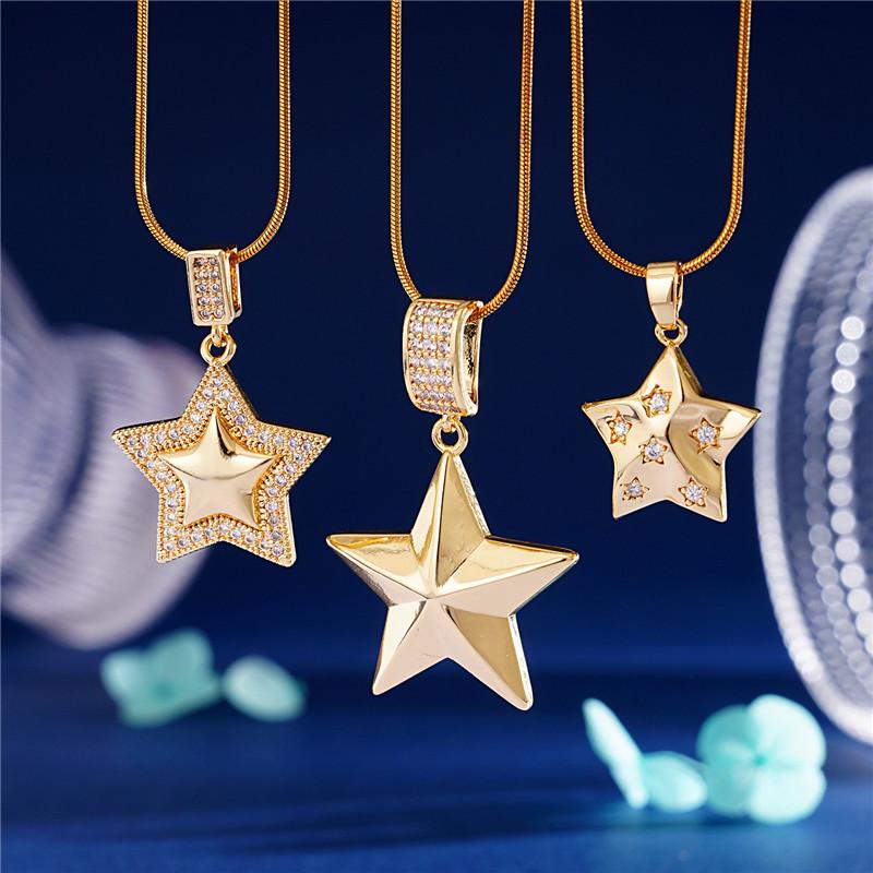 Simple Design Star Zircon Pendant Necklace Stainless Steel Chain Fashion Geometric Choker Jewelry Party Gifts For Women Girls