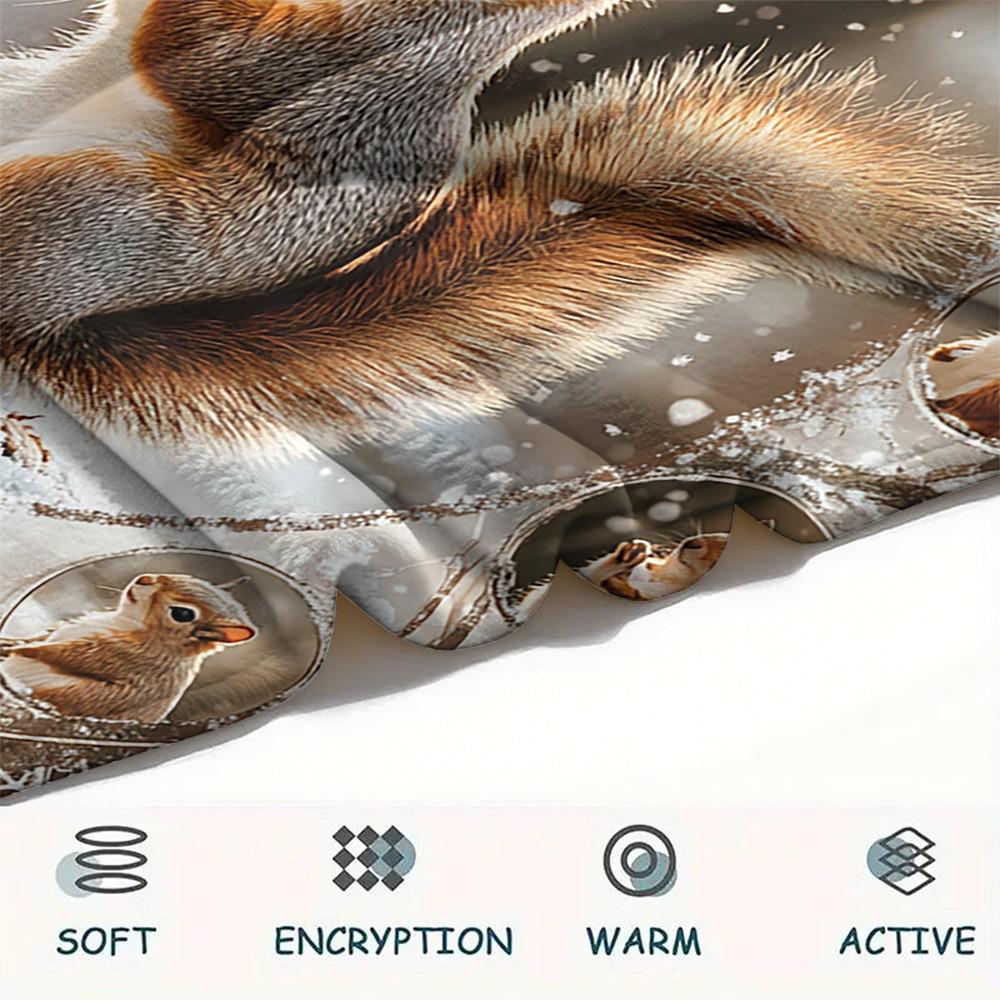 Squirrel Print Flannel Blanket, High quality Comfortable for All Seasons, Home Decor, Warmth and Comfort, Perfect for Christmas Gifts