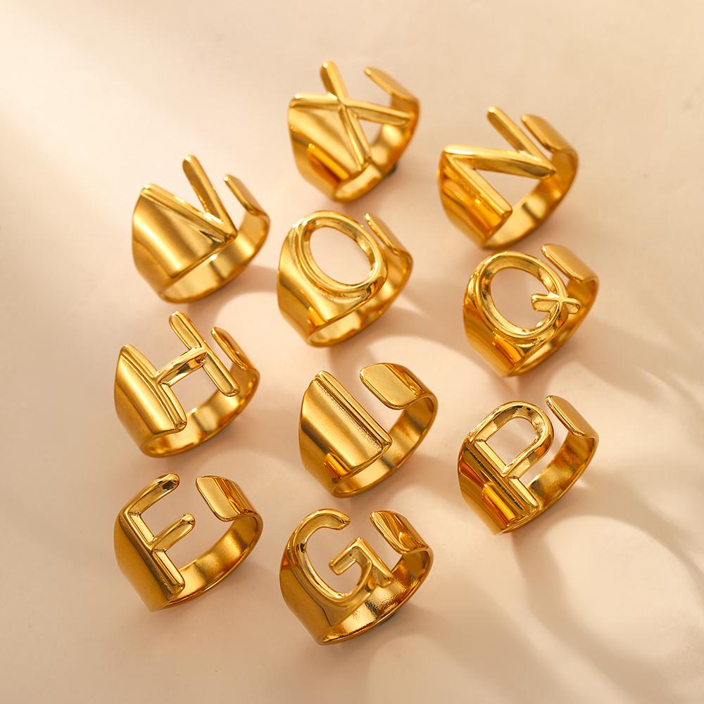 CARLIDANA Designer Initial Letters Alphabet Waterproof Gold Plated Non Tarnish Stainless Steel Fashion Jewelry Rings for Women