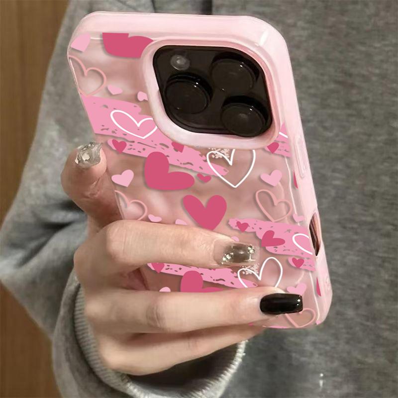 Wrinkled Texture Cute Heart Lips Soft TPU Phone Case for IPhone 17 16 15 14 13 12 11 Pro Max Plus Air Lovely Girl Cover Fundas