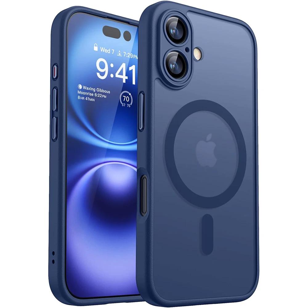 Custodia Corazzata Magnetica Lussuosa Opaca Traslucida Antiurto Per iPhone 16 15 14 13 Pro Max Plus Per Cover di Ricarica Wireless Magsafe